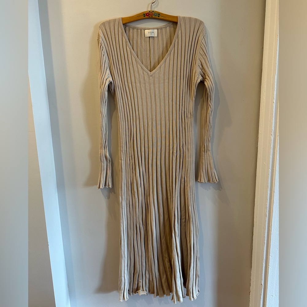 DISSH Beige Ribbed Knit maxi Dress